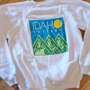 Vintage 90s Idaho Lottery Front And Back Graphic White Size L Hanes Tag Gaming